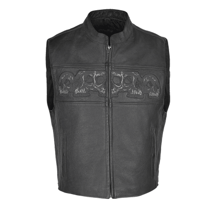 VL935 Vance Leather Men's Reflective Skull Vest with 4 Pockets
