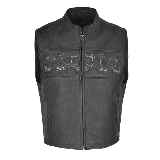 VL935 Vance Leather Men's Reflective Skull Vest with 4 Pockets