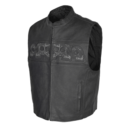VL935 Vance Leather Men's Reflective Skull Vest with 4 Pockets