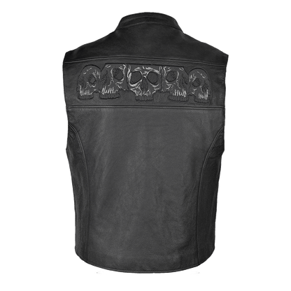 VL935 Vance Leather Men's Reflective Skull Vest with 4 Pockets