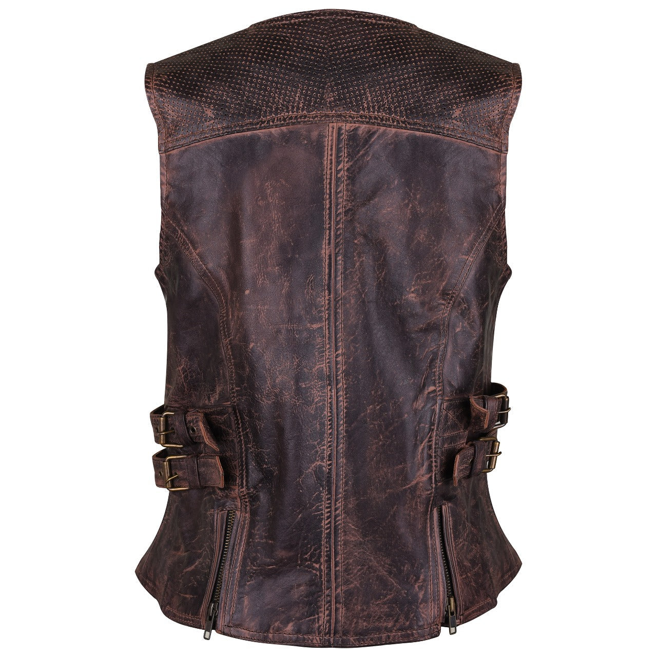 HML1037VB Ladies Vintage Brown Premium Leather Concealed Carry Motorcycle Vest