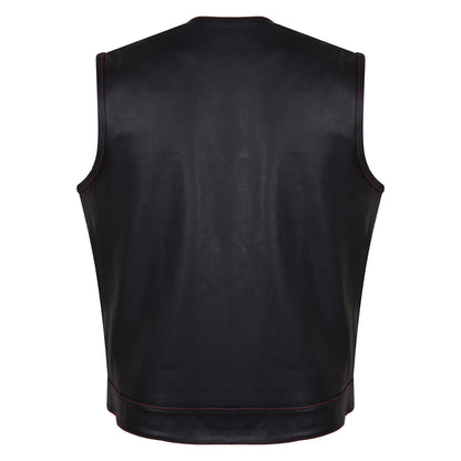 HMM919R High Mileage Men's Zipper and Snap Closure Leather Club Vest Quick Access Gun Pocket w/Red Liner