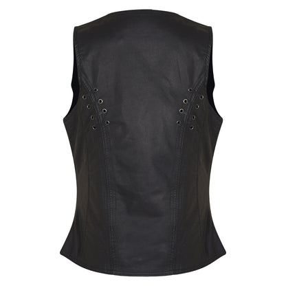HML1038B Ladies Lightweight Naked Goatskin Leather Vest with Grommets, Twill and Lace Highlights