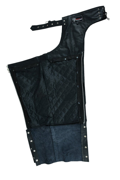 VL811S Vance Leather Men and Women Black Four Pocket Biker Leather Motorcycle Chaps