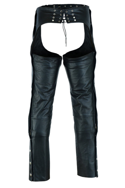 VL811S Vance Leather Men and Women Black Four Pocket Biker Leather Motorcycle Chaps