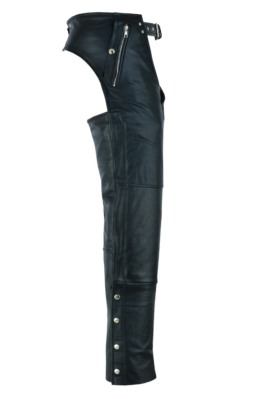 VL811S Vance Leather Men and Women Black Four Pocket Biker Leather Motorcycle Chaps