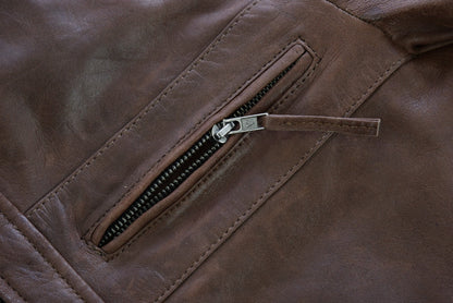 VL550CBr Vance Leathers' Men's Cafe Racer Waxed Lambskin Chocolate Brown Motorcycle Leather Jacket