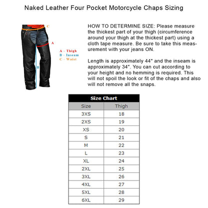 VL811S Vance Leather Men and Women Black Four Pocket Biker Leather Motorcycle Chaps