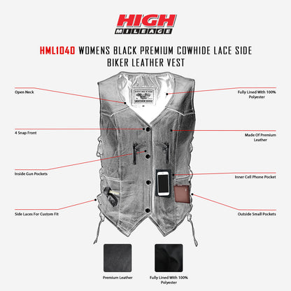 HML1040 Ladies Naked Leather Vest With Lace Sides Infographic